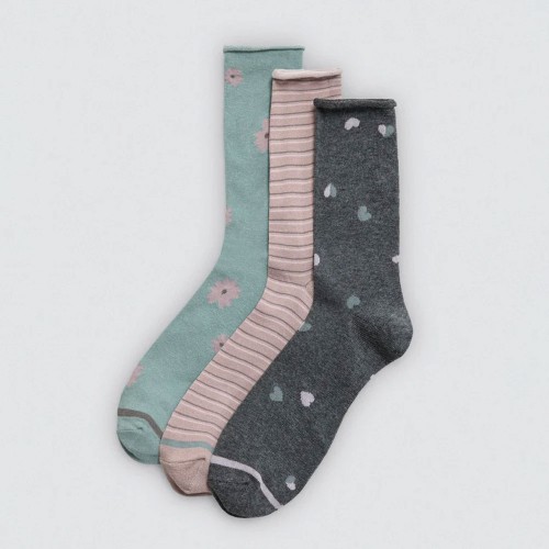 Pack 3 Calcetines Mujer Algodón Sin Puño - Acabado Rulo Confort