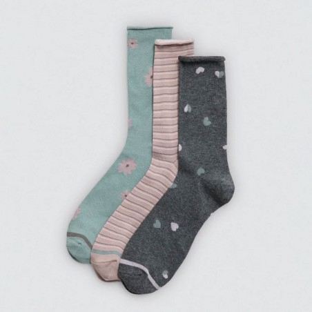 Pack 3 Calcetines Mujer Algodón Sin Puño - Acabado Rulo Confort