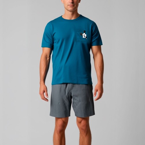 Pijama Corto de Algodón para Hombre Mickey Mouse - Dark Elephant