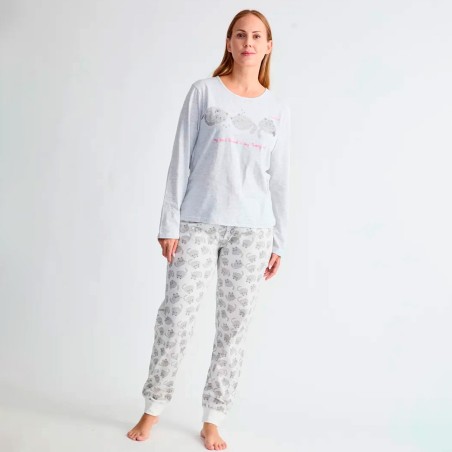 Pijama Diassi Algodón Ligero para Mujer con Puños y Estampado Gatitos