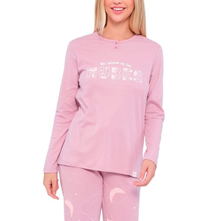 MuyDemi Pijama de invierno Mujer de algodón con bolsillos Nubes