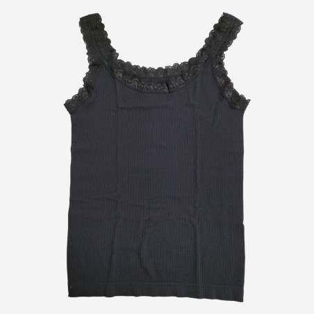 Camiseta de canalé de poliamida Focenza con detalla de encaje