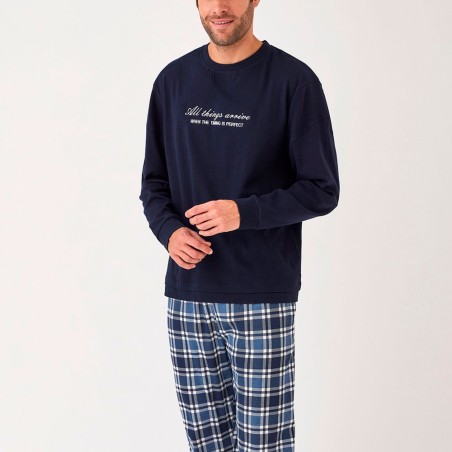 Pijama Promise Hombre Azul Marino Algodón Suave y Corte Sport