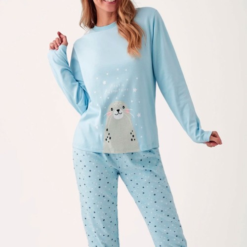 Pijama invierno mujer Promise – Azul cielo con estampado juvenil