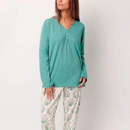 Pijama largo de algodón para mujer Admas color aqua