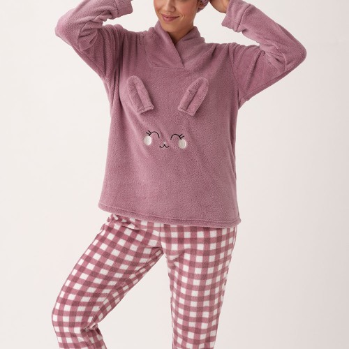 Pijama Promise cálido mujer con diseño de conejito y tejido polar